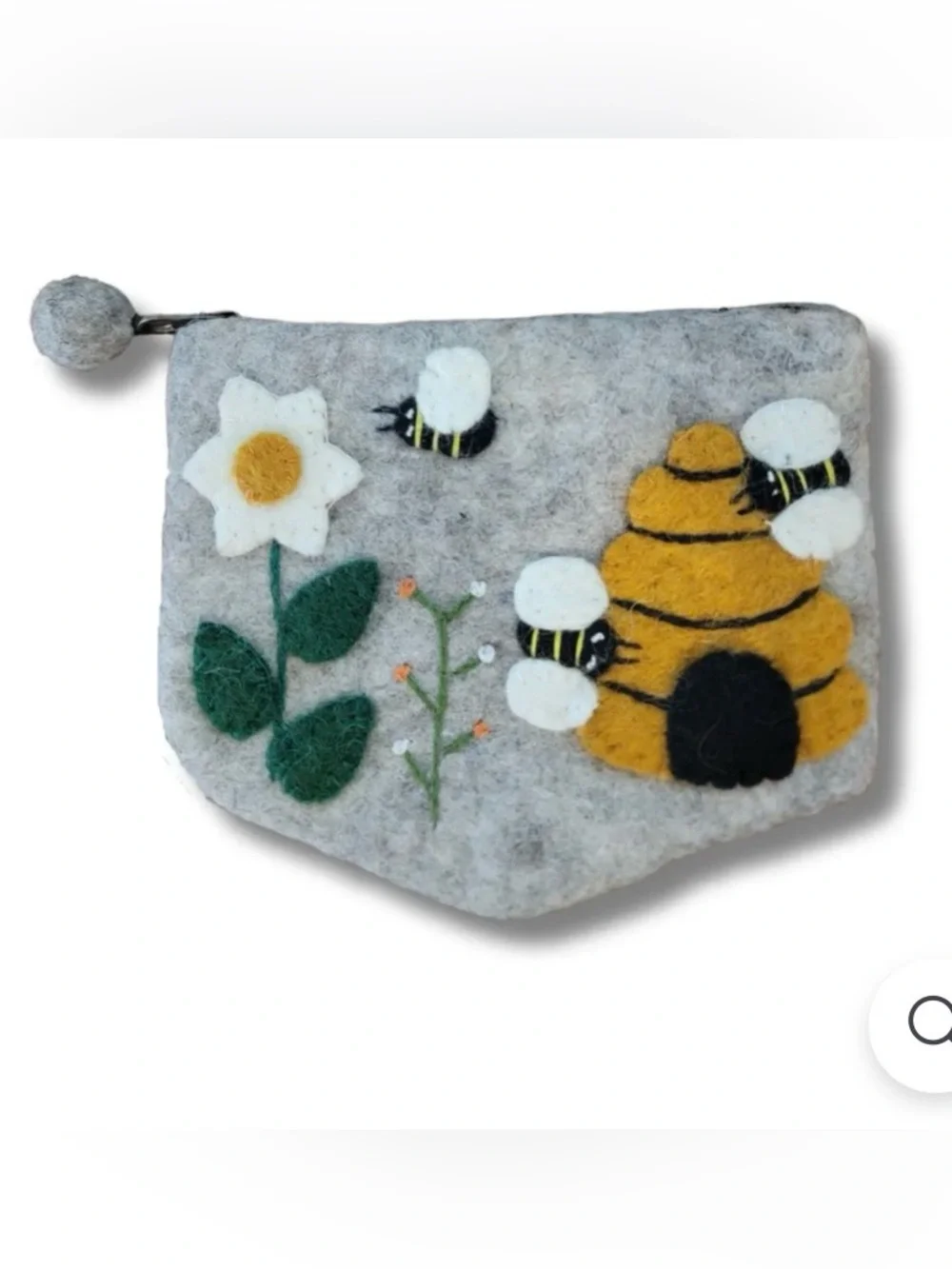 Honey House Handcrafted Grey Felt Kids Pouch with Bee & Beehive Design